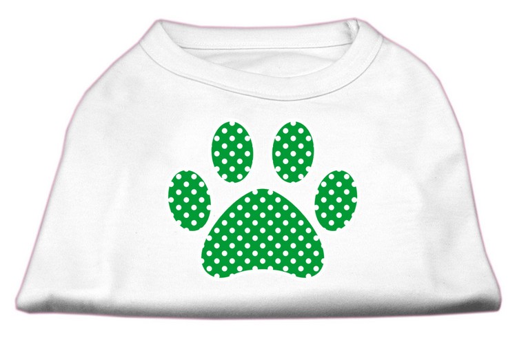 Green Swiss Dot Paw Screen Print Shirt White L